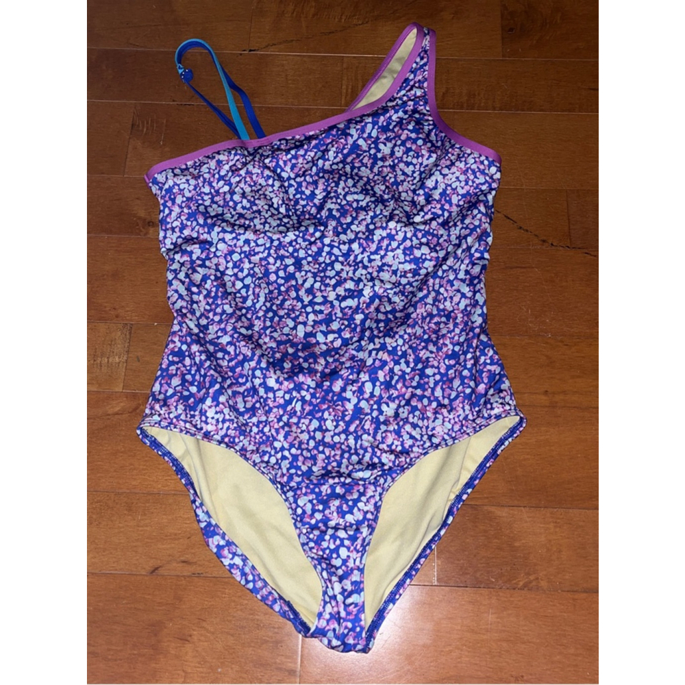 Women's Lands' End Purple Blue Floral One Piece Swimsuit XL